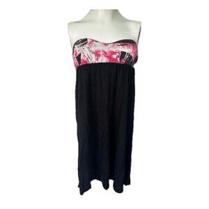 HUGS and HONIS Hawaiian Aloha Padded Strapless Stretch Empire Waist Mini Dress S